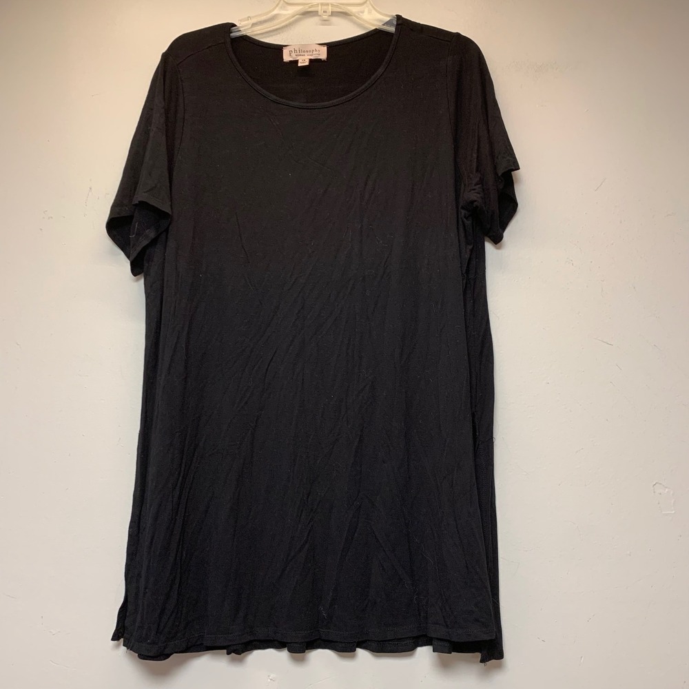 Philosophy Tunic Top Women 1X Black Excellent Short Sleeve Empire Waist Viscose
